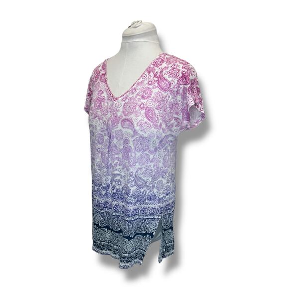 J. Jill Love Linen Women’s Short Sleeve Ombre’ Paisley Top, Pink, size S - Picture 5 of 11